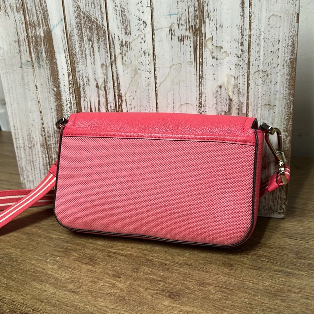 Kate spade nwot Rosie canvas flap crossbody pink white leather shoulder purse - Picture 8 of 14